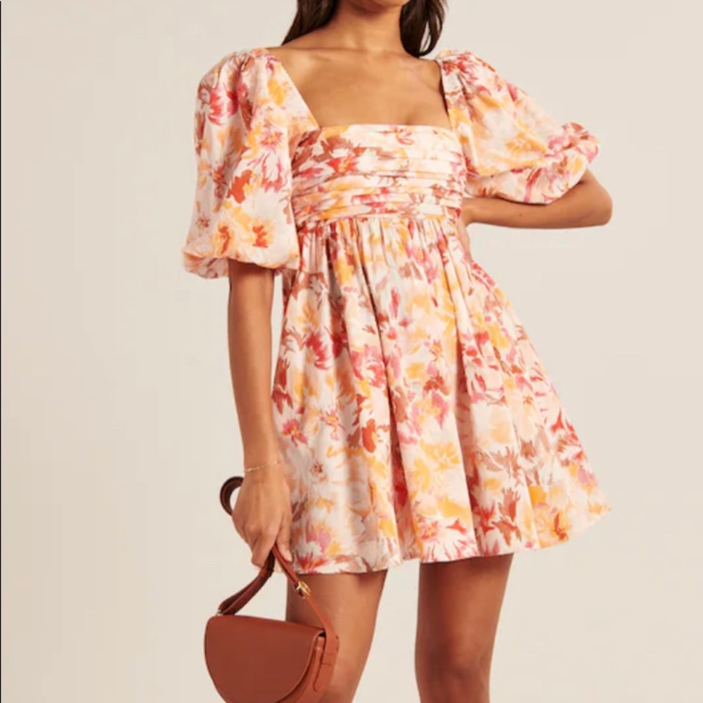 Ruched Bodice Puff Sleeve Mini Dress - Abercrombie & Fitch - Size XS/S